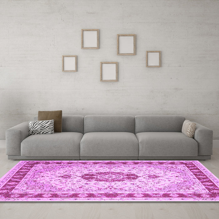 Machine Washable Persian Purple Traditional Area Rugs in a Living Room, wshtr1983pur