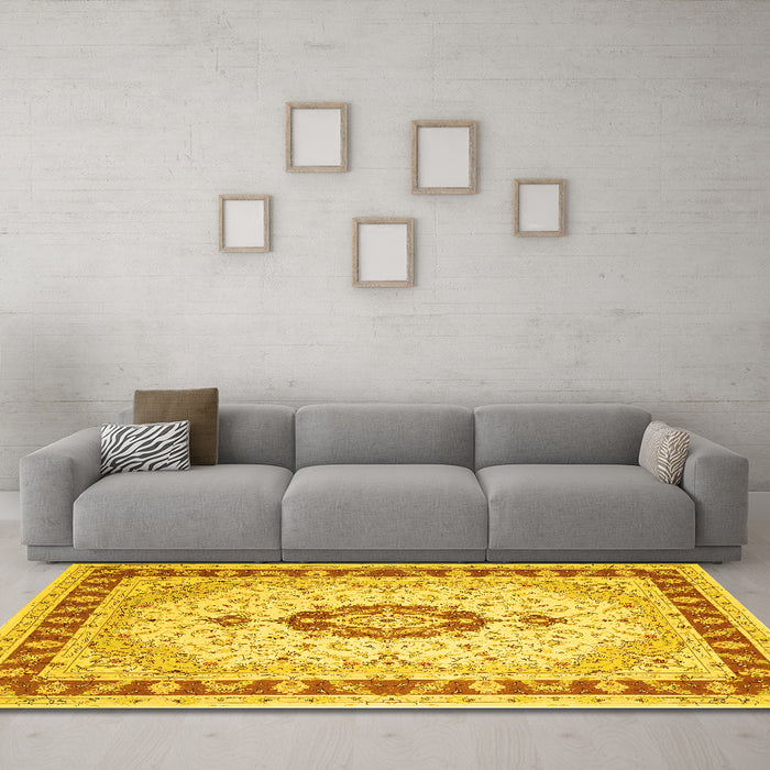 Machine Washable Persian Yellow Traditional Rug in a Living Room, wshtr1983yw