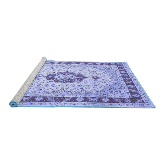 Sideview of Machine Washable Persian Blue Traditional Rug, wshtr1983blu