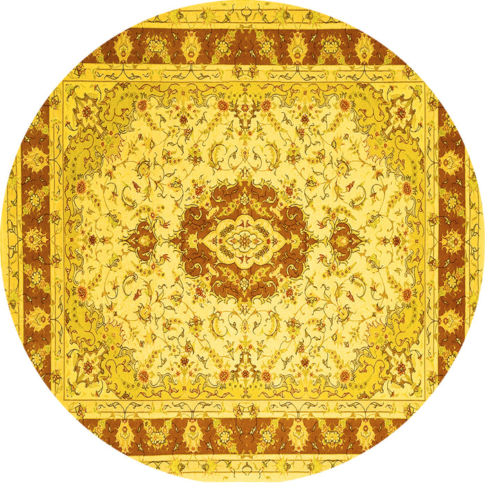 Round Persian Yellow Traditional Rug, tr1983yw