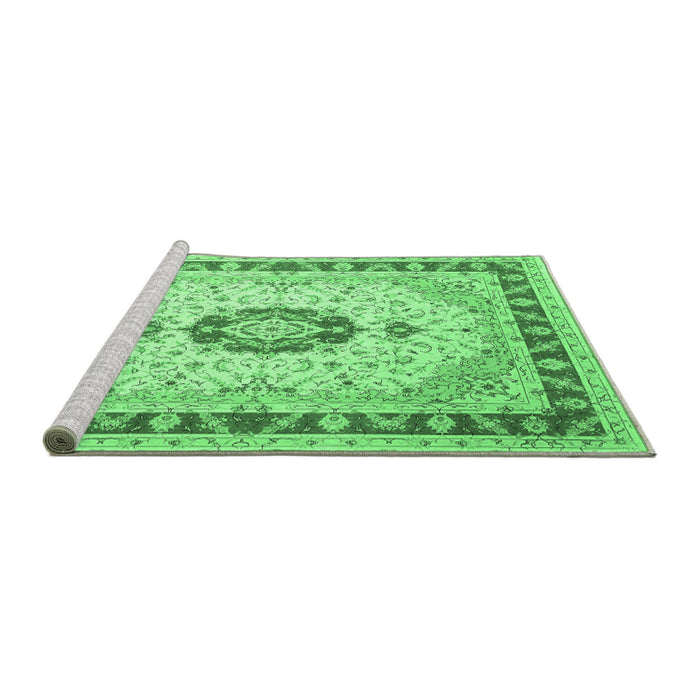 Sideview of Machine Washable Persian Emerald Green Traditional Area Rugs, wshtr1983emgrn
