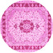 Round Machine Washable Persian Pink Traditional Rug, wshtr1983pnk