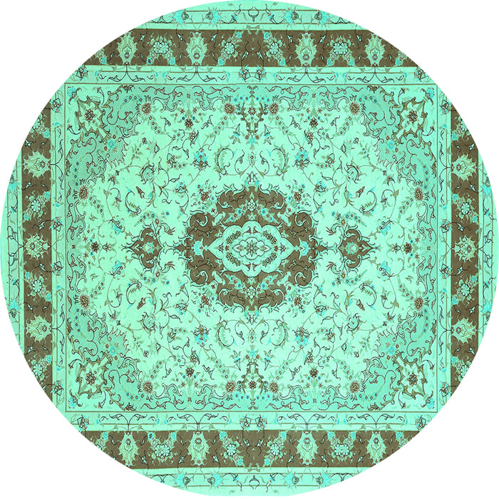 Round Machine Washable Persian Turquoise Traditional Area Rugs, wshtr1983turq