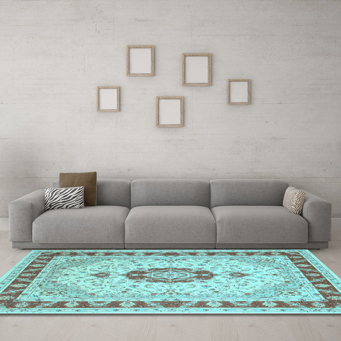 Machine Washable Persian Light Blue Traditional Rug in a Living Room, wshtr1983lblu