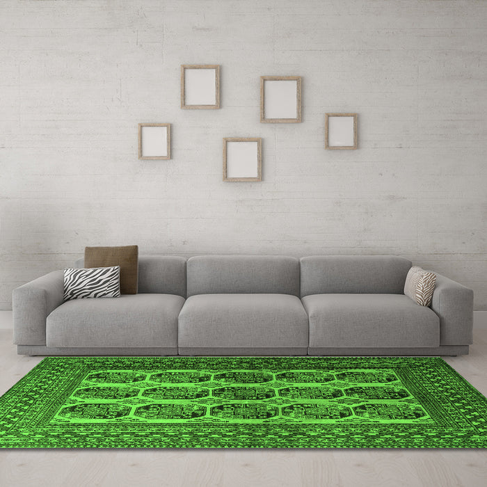 Machine Washable Southwestern Green Country Area Rugs in a Living Room,, wshtr1984grn