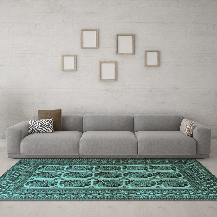 Machine Washable Southwestern Light Blue Country Rug in a Living Room, wshtr1984lblu