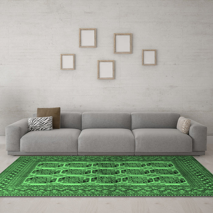 Machine Washable Southwestern Emerald Green Country Area Rugs in a Living Room,, wshtr1984emgrn