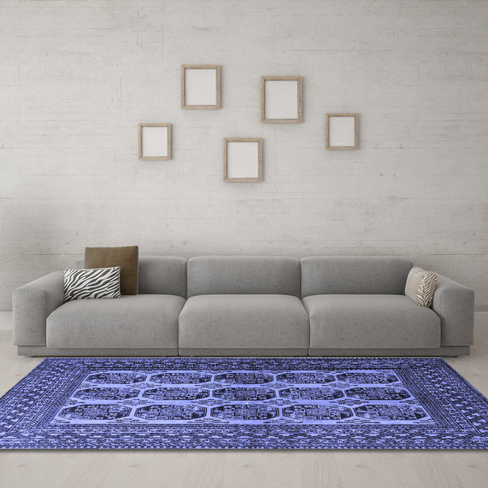 Machine Washable Southwestern Blue Country Rug in a Living Room, wshtr1984blu