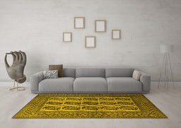 Machine Washable Southwestern Yellow Country Rug in a Living Room, wshtr1984yw