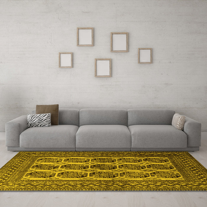 Machine Washable Southwestern Yellow Country Rug in a Living Room, wshtr1984yw
