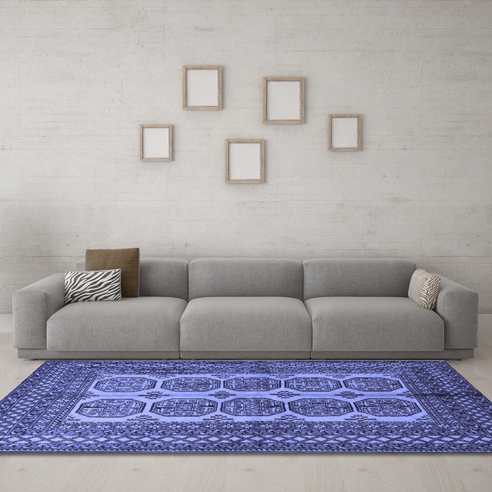 Machine Washable Southwestern Blue Country Rug in a Living Room, wshtr1985blu
