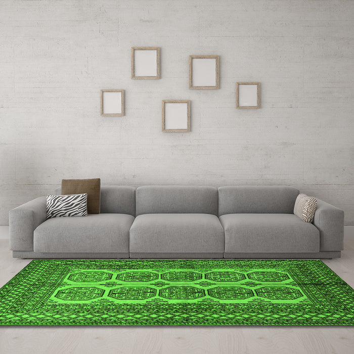 Machine Washable Southwestern Green Country Area Rugs in a Living Room,, wshtr1985grn