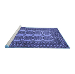 Sideview of Machine Washable Southwestern Blue Country Rug, wshtr1985blu