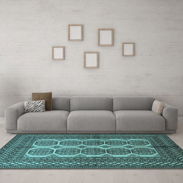 Machine Washable Southwestern Light Blue Country Rug in a Living Room, wshtr1985lblu