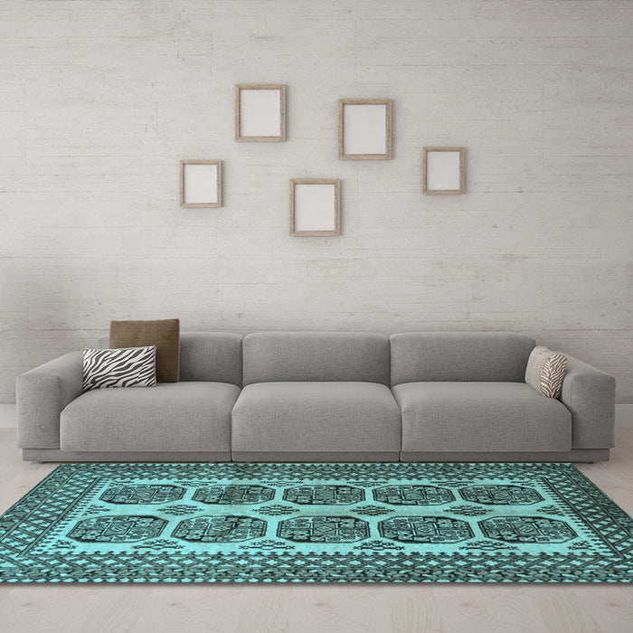 Machine Washable Southwestern Light Blue Country Rug in a Living Room, wshtr1986lblu