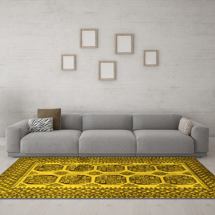 Machine Washable Southwestern Yellow Country Rug in a Living Room, wshtr1986yw