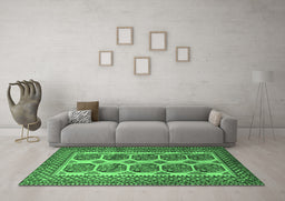 Machine Washable Southwestern Emerald Green Country Area Rugs in a Living Room,, wshtr1986emgrn