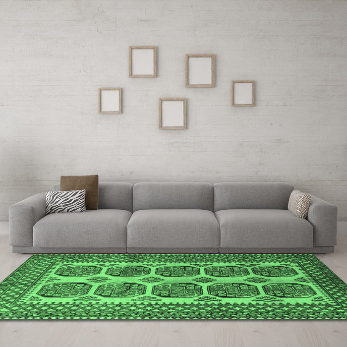 Machine Washable Southwestern Emerald Green Country Area Rugs in a Living Room,, wshtr1986emgrn