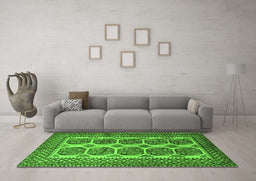 Machine Washable Southwestern Green Country Area Rugs in a Living Room,, wshtr1986grn