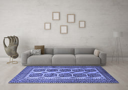 Machine Washable Southwestern Blue Country Rug in a Living Room, wshtr1986blu