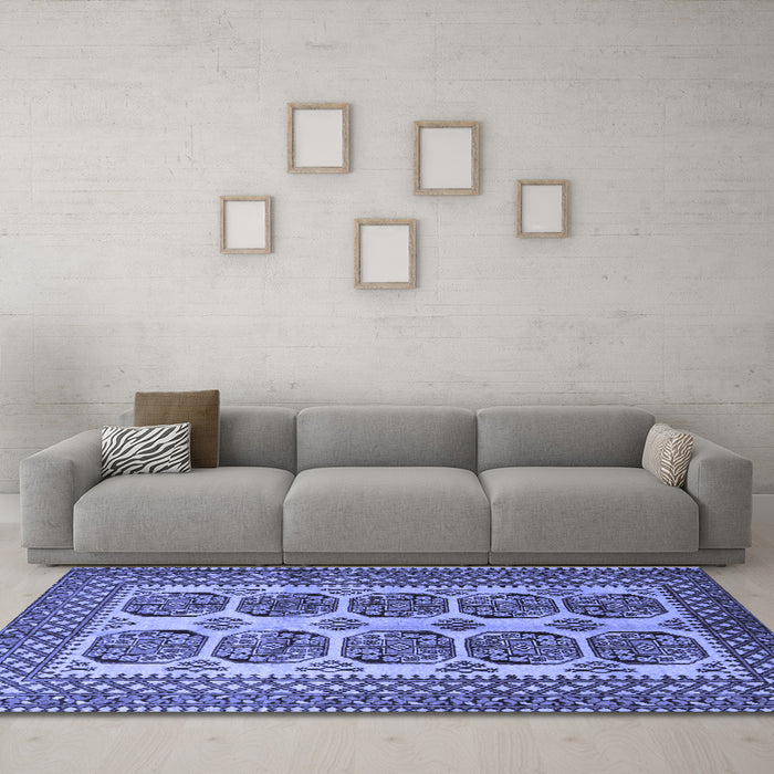 Machine Washable Southwestern Blue Country Rug in a Living Room, wshtr1986blu