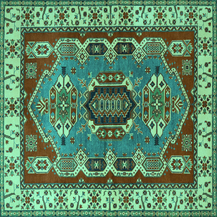 Square Geometric Turquoise Traditional Rug, tr1987turq