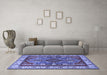 Machine Washable Geometric Blue Traditional Rug in a Living Room, wshtr1987blu