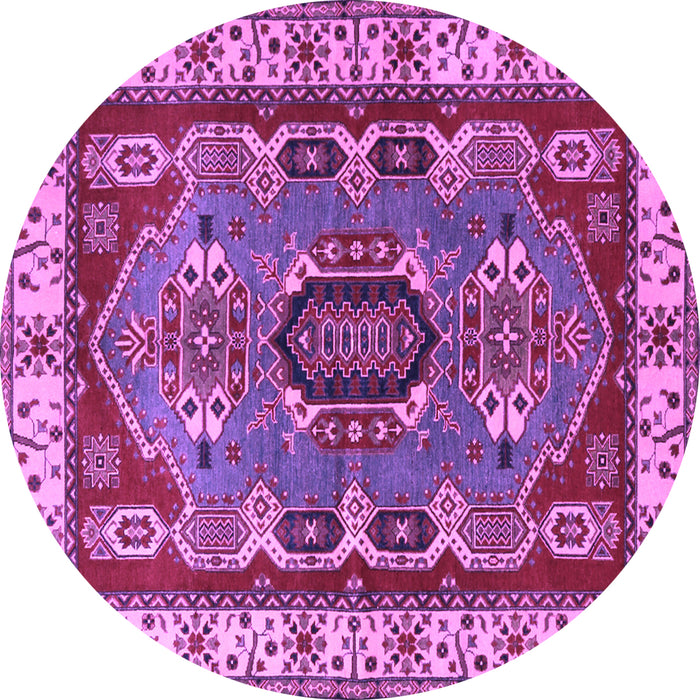 Round Geometric Purple Traditional Rug, tr1987pur