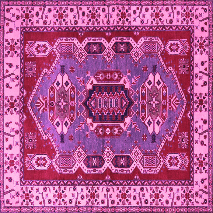 Square Machine Washable Geometric Pink Traditional Rug, wshtr1987pnk