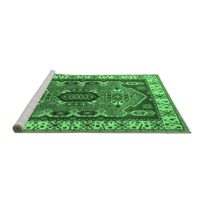 Sideview of Machine Washable Geometric Emerald Green Traditional Area Rugs, wshtr1987emgrn