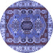 Round Geometric Blue Traditional Rug, tr1987blu