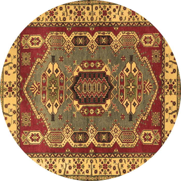 Round Geometric Brown Traditional Rug, tr1987brn