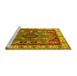 Sideview of Machine Washable Geometric Yellow Traditional Rug, wshtr1987yw