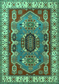 Geometric Turquoise Traditional Rug, tr1987turq