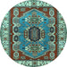 Round Geometric Light Blue Traditional Rug, tr1987lblu