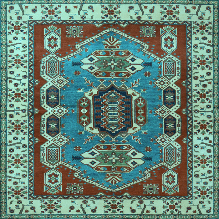 Square Machine Washable Geometric Light Blue Traditional Rug, wshtr1987lblu