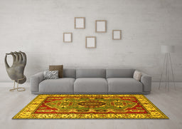 Machine Washable Geometric Yellow Traditional Rug in a Living Room, wshtr1987yw