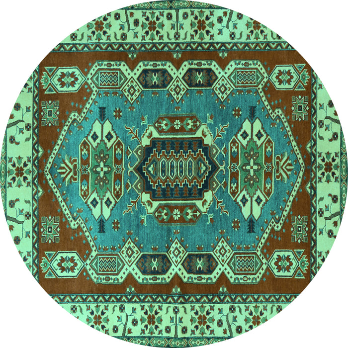 Round Machine Washable Geometric Turquoise Traditional Area Rugs, wshtr1987turq