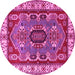 Round Geometric Pink Traditional Rug, tr1987pnk