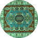 Round Geometric Turquoise Traditional Rug, tr1987turq