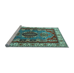 Sideview of Machine Washable Geometric Light Blue Traditional Rug, wshtr1987lblu