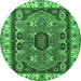 Round Machine Washable Geometric Emerald Green Traditional Area Rugs, wshtr1987emgrn