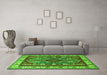 Machine Washable Geometric Green Traditional Area Rugs in a Living Room,, wshtr1987grn