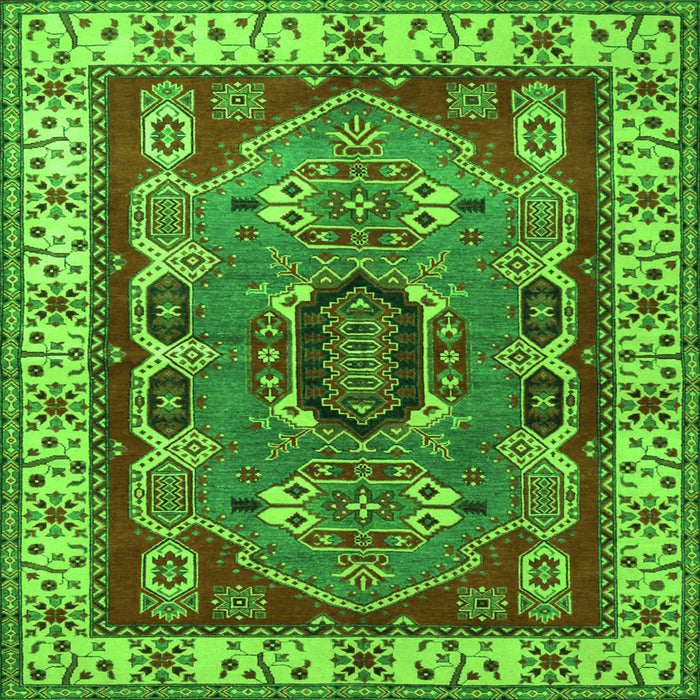 Serging Thickness of Geometric Green Traditional Rug, tr1987grn