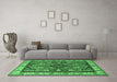 Machine Washable Geometric Emerald Green Traditional Area Rugs in a Living Room,, wshtr1987emgrn