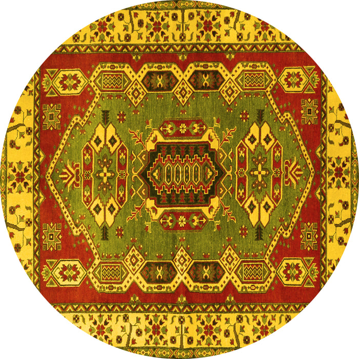 Round Geometric Yellow Traditional Rug, tr1987yw