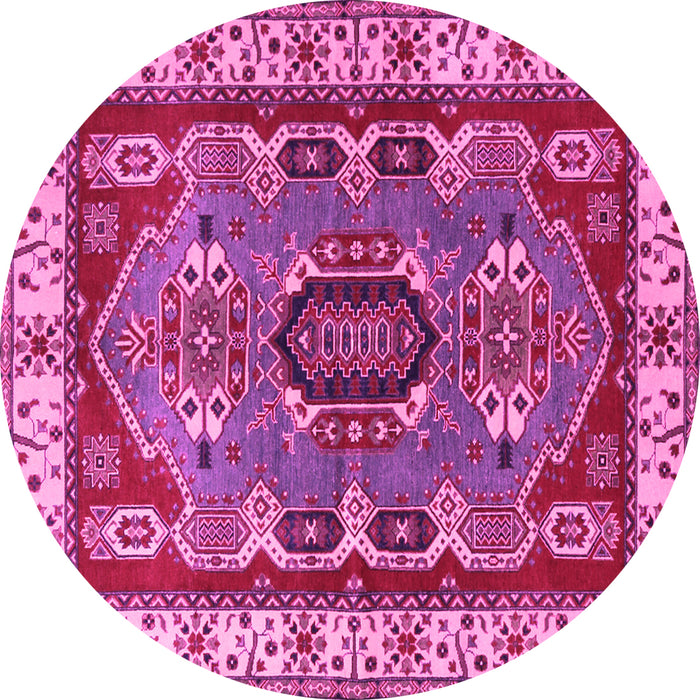 Round Machine Washable Geometric Pink Traditional Rug, wshtr1987pnk