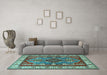 Machine Washable Geometric Light Blue Traditional Rug in a Living Room, wshtr1987lblu