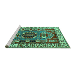 Sideview of Machine Washable Geometric Turquoise Traditional Area Rugs, wshtr1987turq