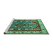 Sideview of Machine Washable Geometric Turquoise Traditional Area Rugs, wshtr1987turq